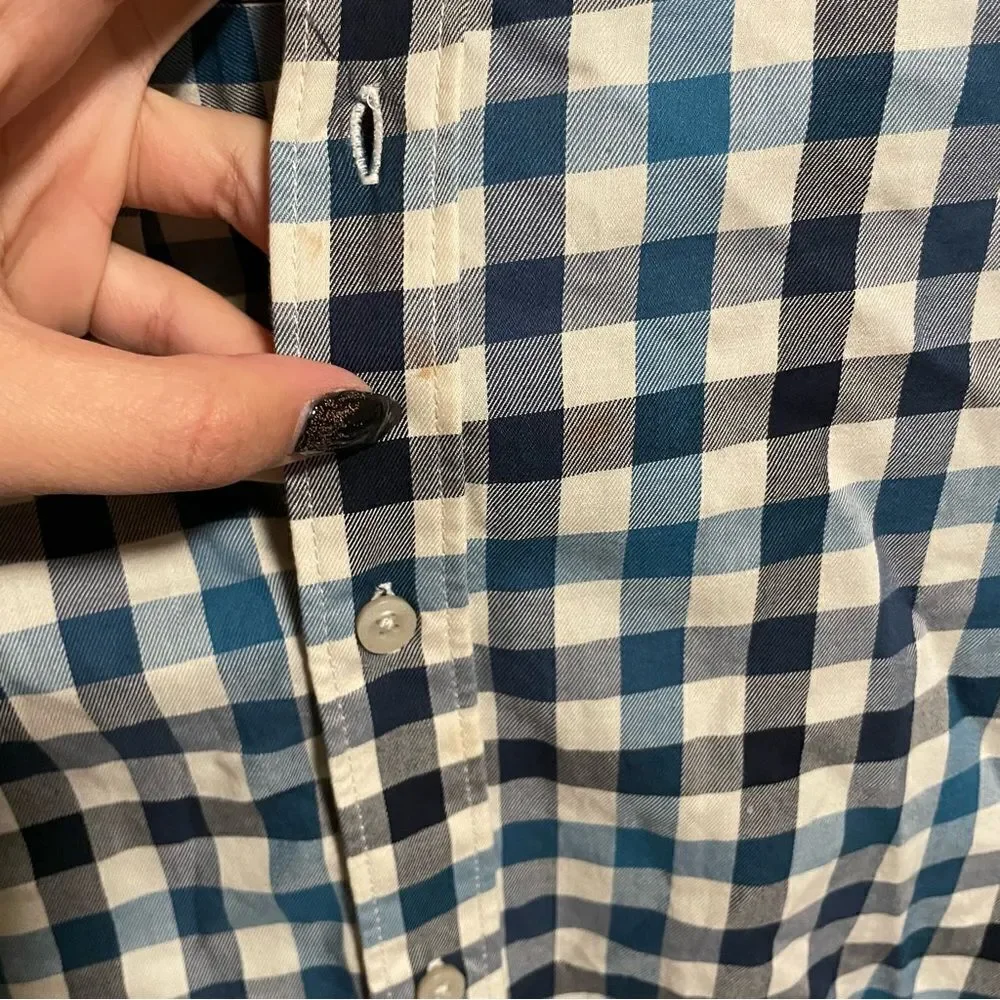 THE NORTH FACE Men's Button Down Shirt Green Black White Check Plaid Size Large